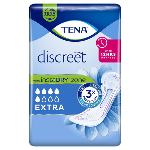 Tena Discreet Lady Extra Incontinence Pads 20 pack packaging
