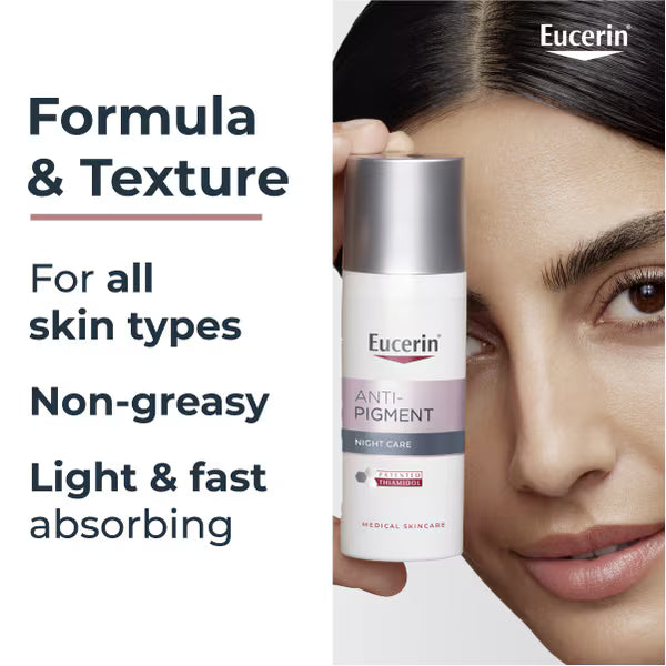Eucerin Anti-Pigment Night Care with Thiamidol facial cream 50ml jar lifestyle use image