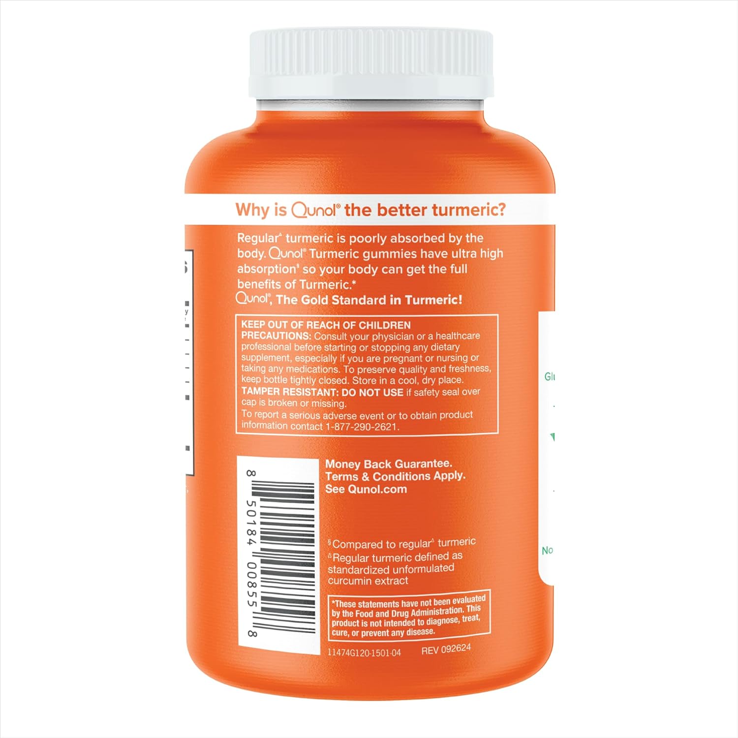 Barcode image: Qunol Turmeric Curcumin gummies tangerine supplement barcode bottle 500mg 120 count
