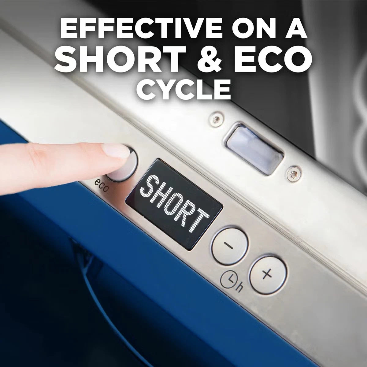 Finish Powerball Quantum Lemon Sparkle Dishwasher Tablets 100 Pack shown ready for use in an automatic dishwasher
