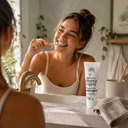 Urtekram Fluoride Free Eucalyptus Toothpaste, toothpaste tube packaging, eucalyptus flavour, 75ml, daily oral care use