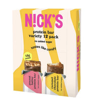 Nick's Peanut Butter and Caramel Chocolate Protein Bar Variety Pack box 12x50g assorted flavours