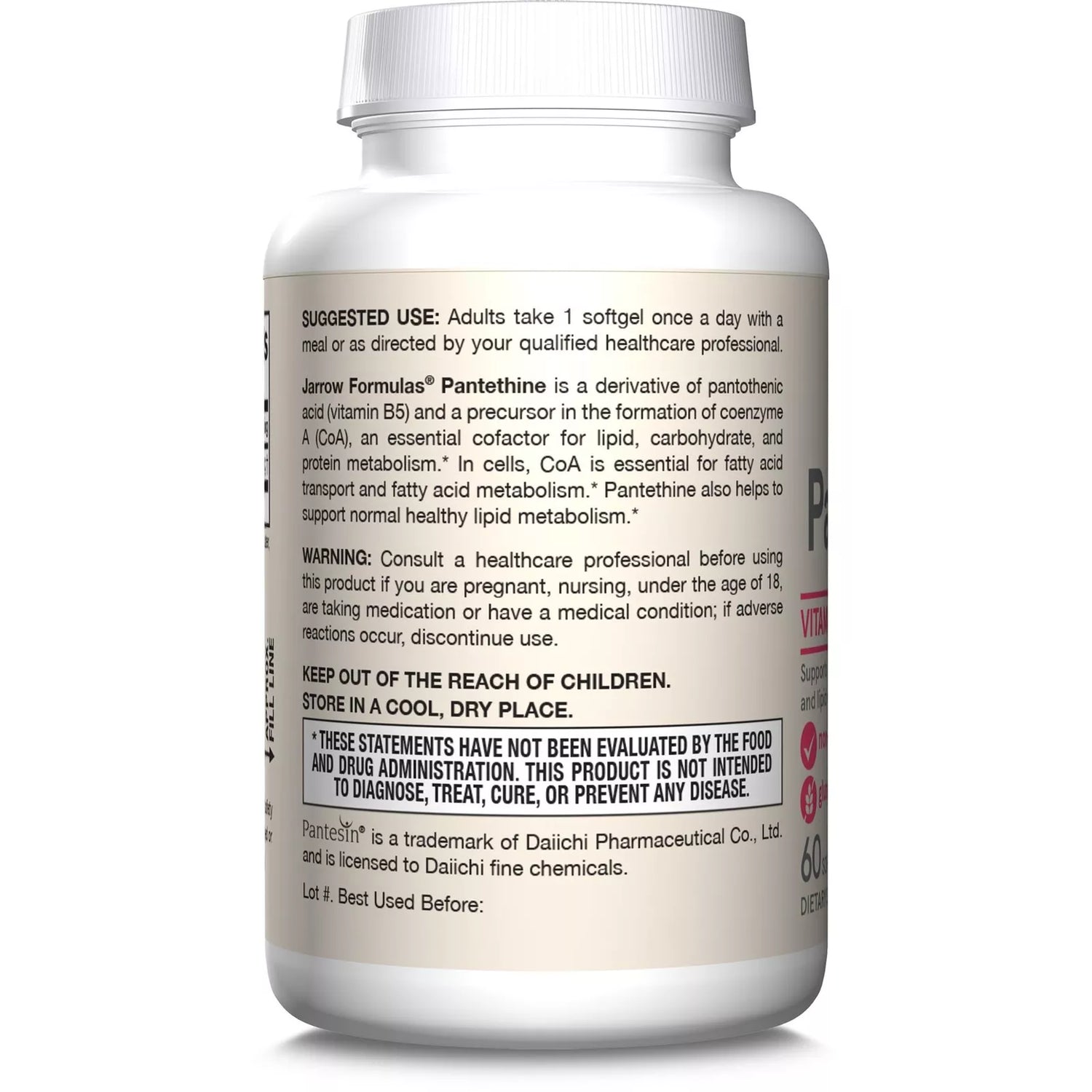 How to Use Image: Jarrow Formulas Pantethine 450mg softgels 60 count usage instructions with meal