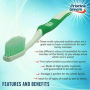 Pristine Gleam medium toothbrush brushing routine plastic handle nylon bristles 4 pack