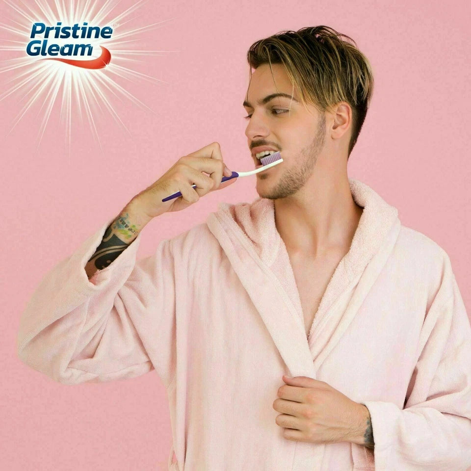 Pristine Gleam Medium Bristle Toothbrush Set 4 Pack with 3 Covers