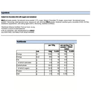 Supplement Facts & Ingredients Image: Options Belgian hot chocolate drink powder ingredients label 1kg pack