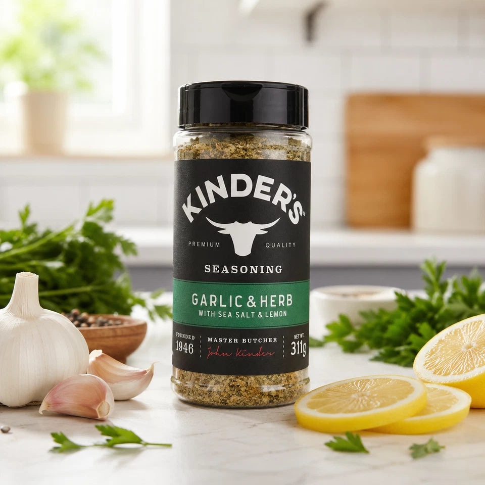 Kinder's Garlic & Herb Seasoning with Sea Salt & Lemon 311g used for chicken and vegetables