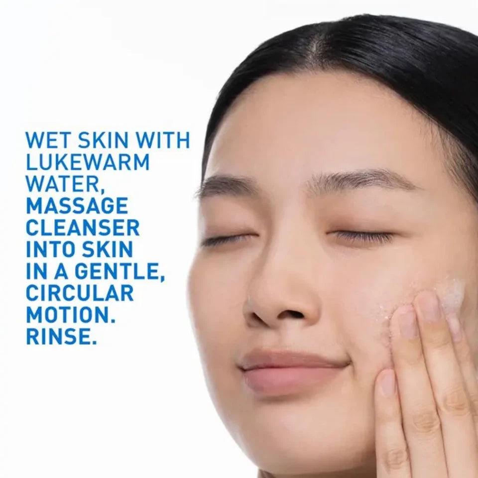CeraVe SA Smoothing Cleanser usage instructions on skincare cleanser bottle 236ml