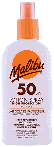 Malibu SPF 50 High Protection Sunscreen Lotion Spray bottle, 200ml.