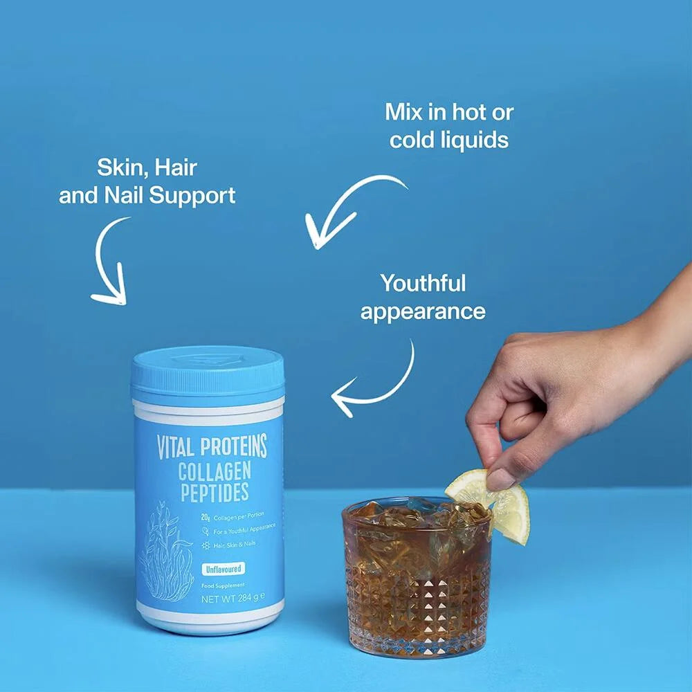 Lifestyle/use image: Vital Proteins Collagen Peptides powder unflavoured tub 567g lifestyle use