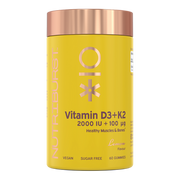 Nutriburst Vegan Vitamin D3 and K2 Gummies bottle, lemon flavour, 60 count.