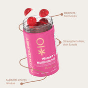 Nutriburst Women's Multivitamin Gummies bottle, berry burst flavour, 60 count.
