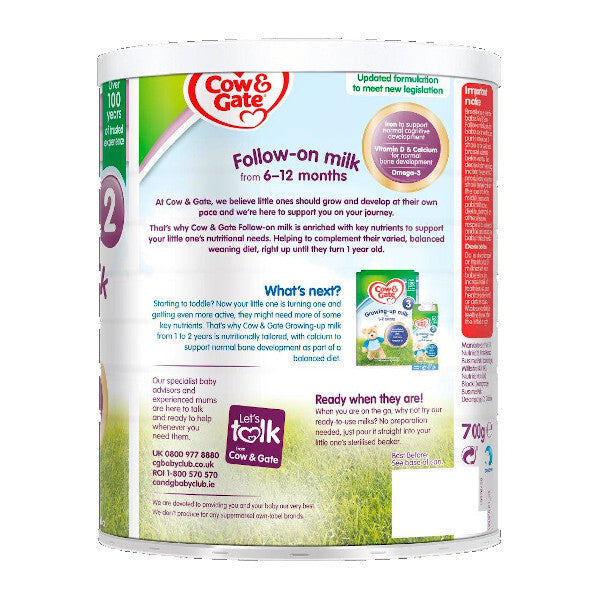 Back image: Cow and Gate Follow On Milk Powder Stage 2 baby formula 700g pack 6-12 months