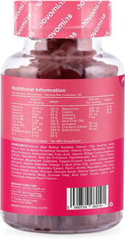 Novomins Multivitamin Gummies Peach 60 Count ingredients nutritional label with barcode