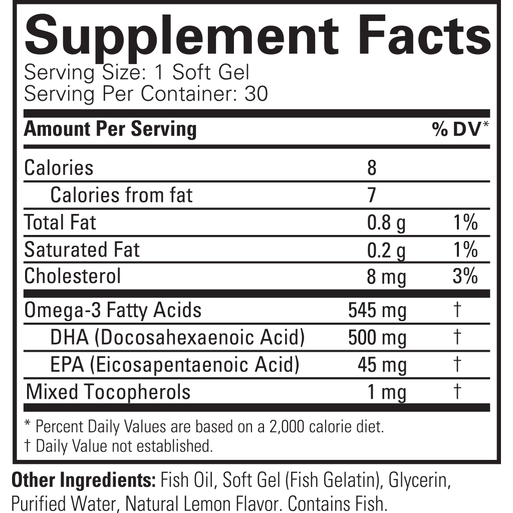 ChildLife Essentials Prenatal DHA supplement facts omega 3 DHA EPA lemon 30 softgels